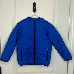 Nike boys hooded puffer coat in royal blue - Size 7